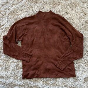 100% Silk Brown Ribbed Turtleneck
